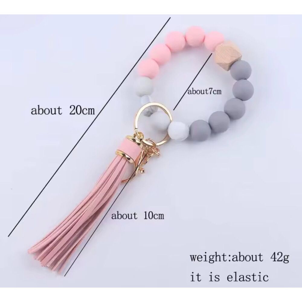 Handmade Elastic Bangle Bracelet Wristlet Keychain Orange and Gray NEW